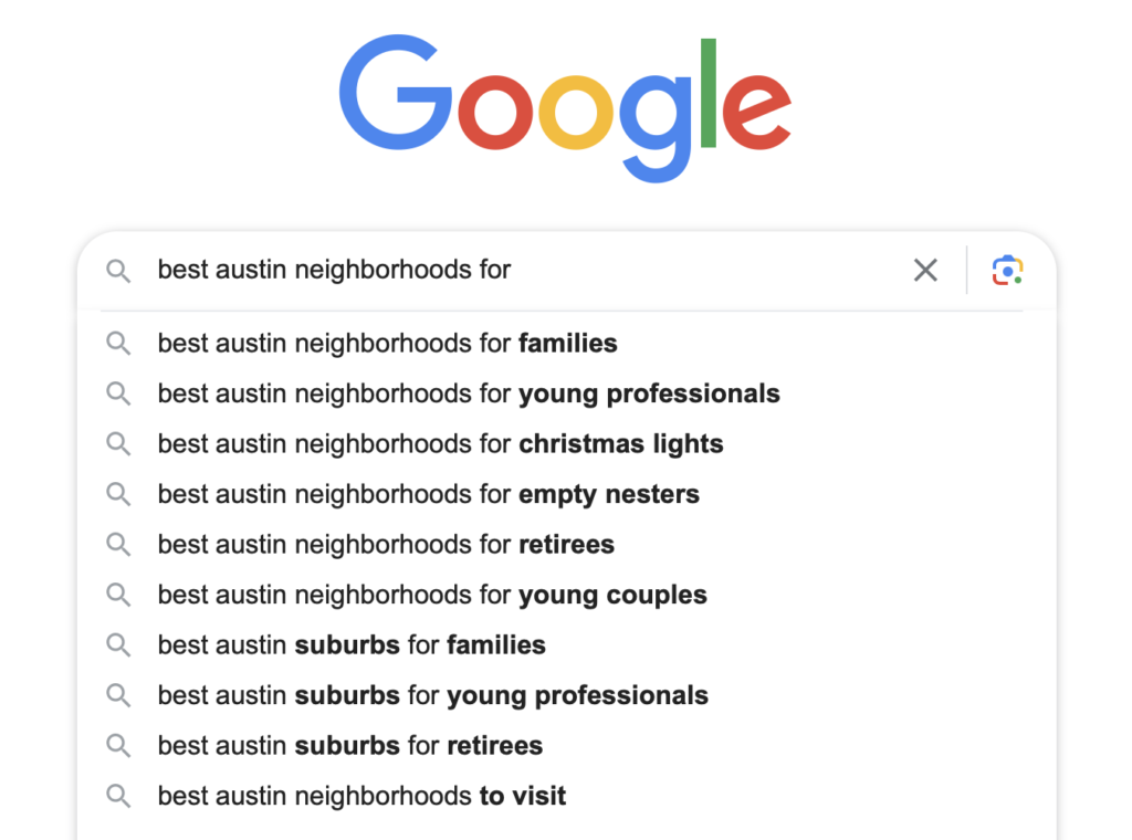 Google neighborhood suggestions